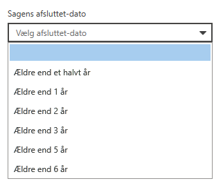 Vælg afsluttet-dato ældre end seks år