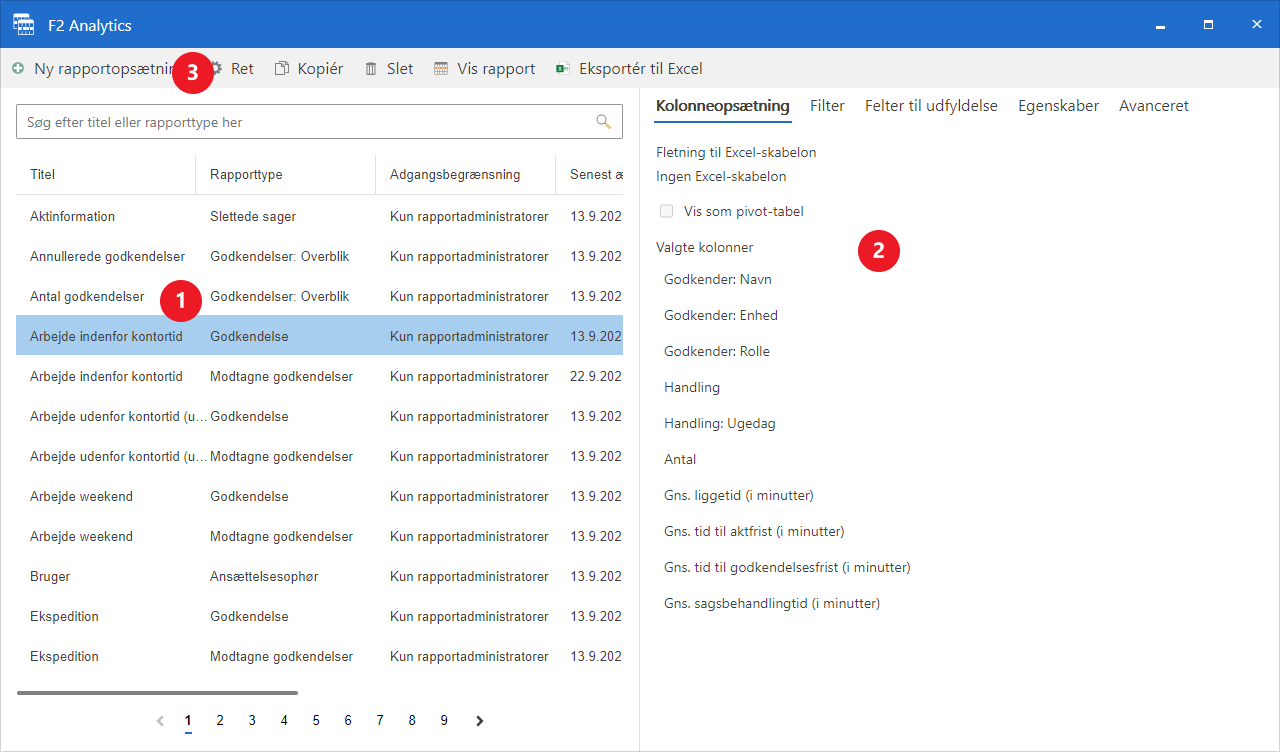 analytics admin window layout