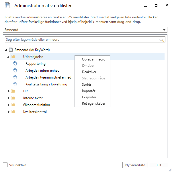 value lists keywords