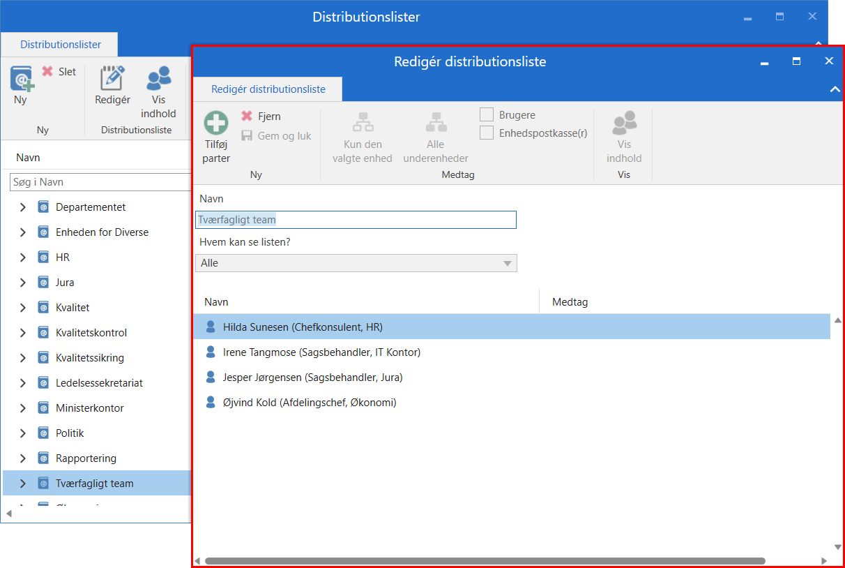 edit distribution list window