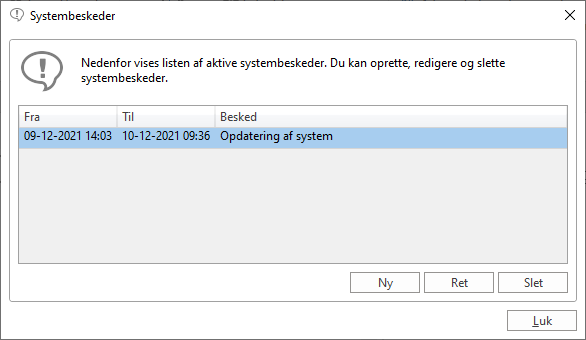 system messages window