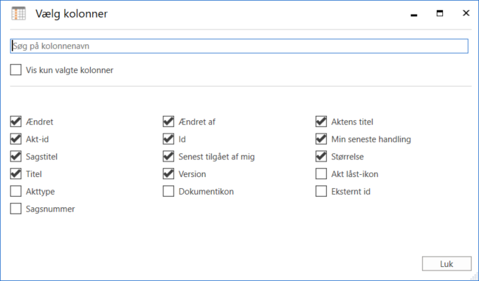 global column settings documents