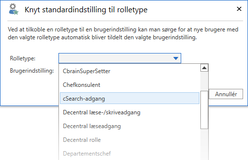 default setting roletype drop down