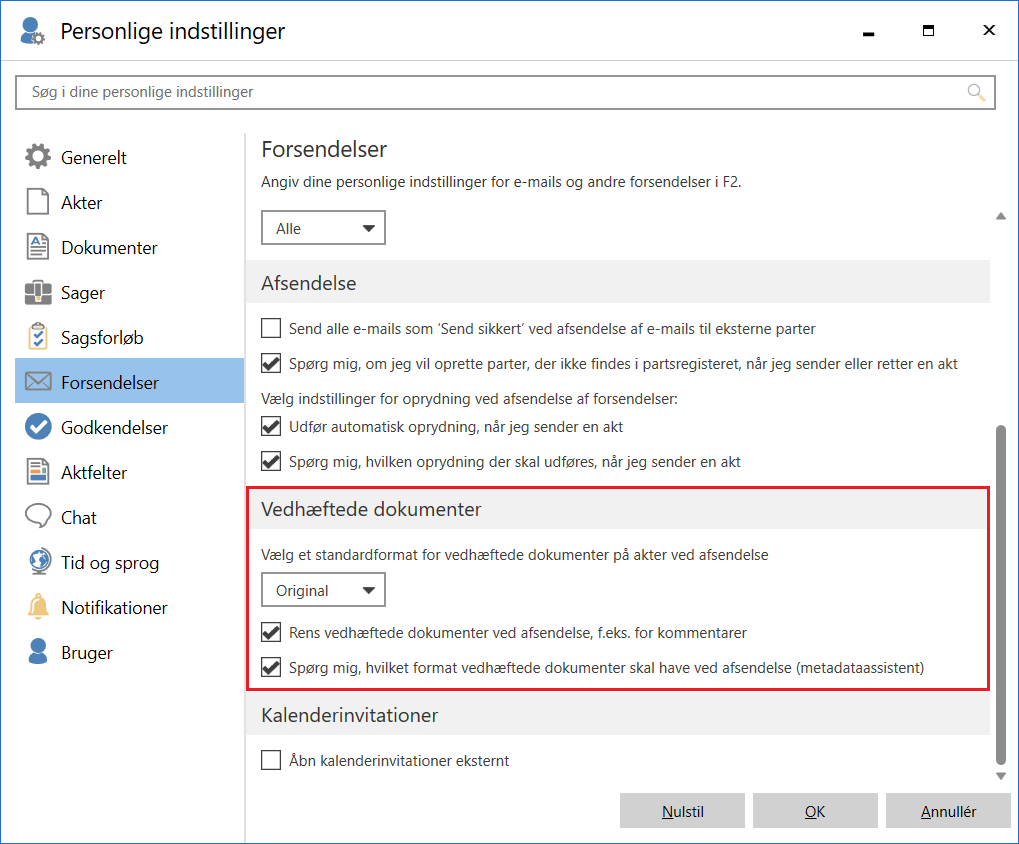 settings attached documents