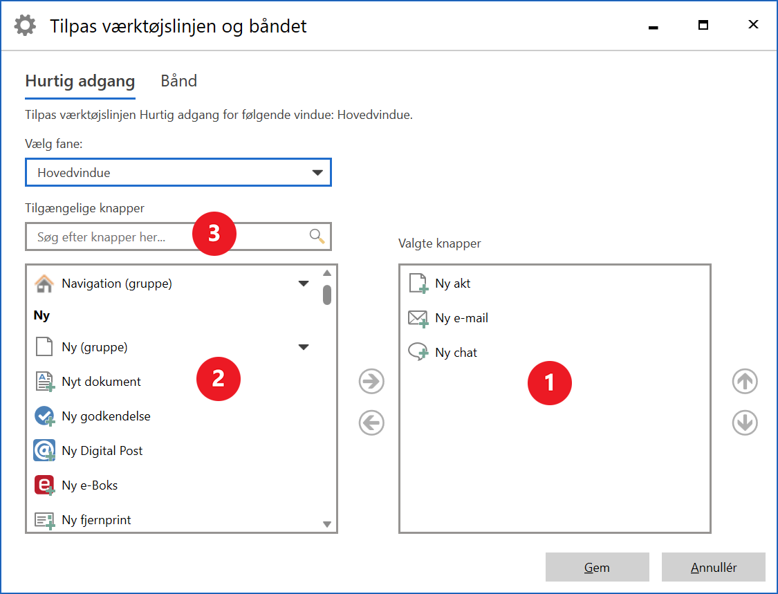 adjust quick access dialogue