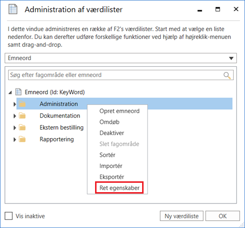 keyword group edit menu