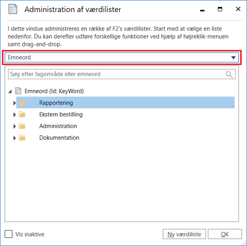keywords value lists