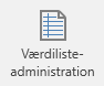 value list admin menu