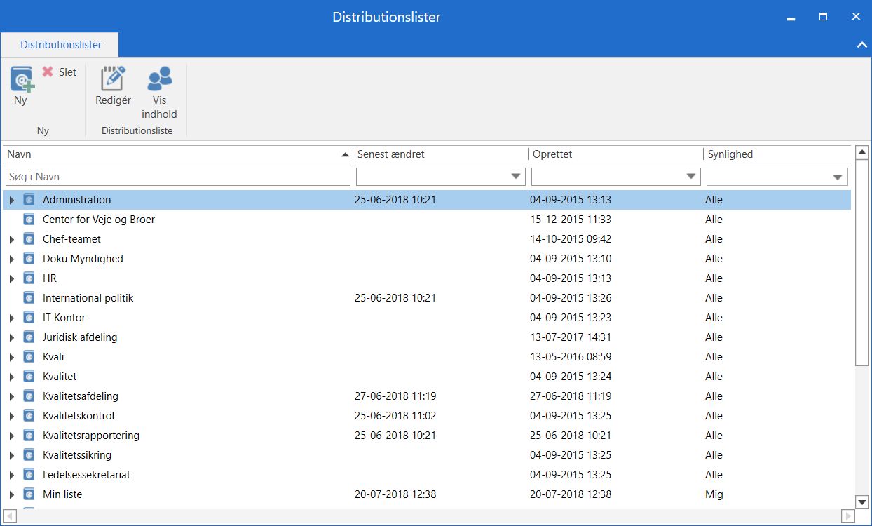 distribution lists window