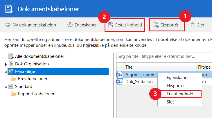 export replace document template