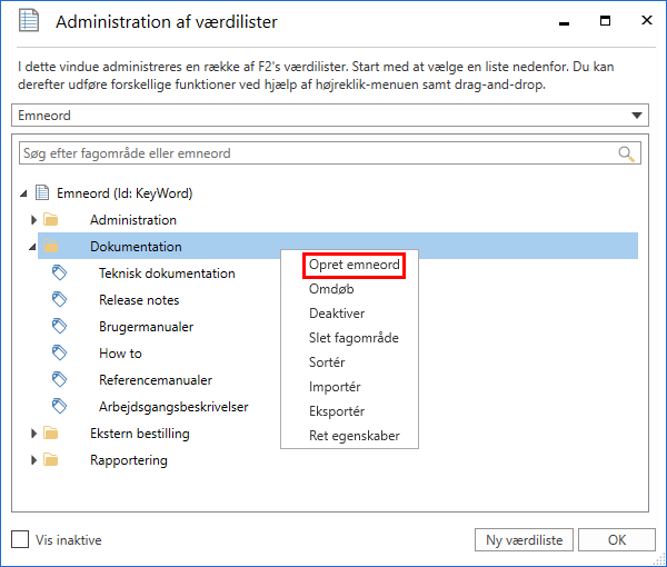 keyword create menu