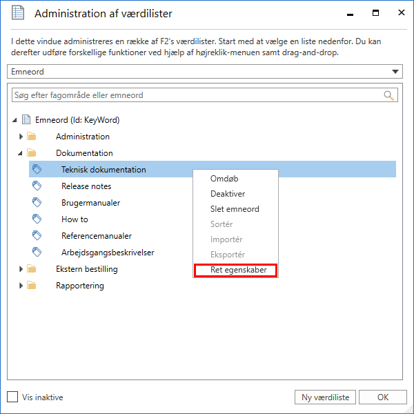 keyword edit menu
