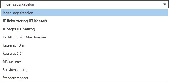template dropdown
