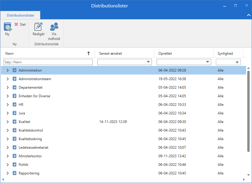 distribution lists window