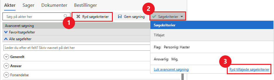 clear search criteria