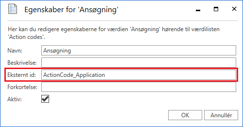 external id action code