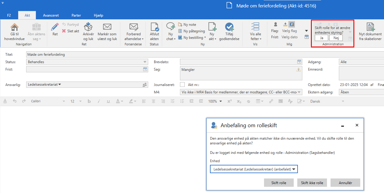 change role record window