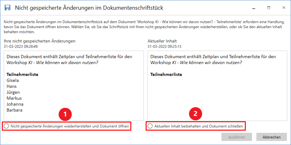 document recovery compare versions