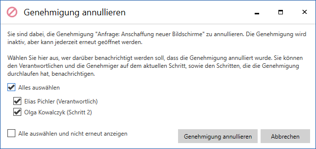 notify approvers cancel