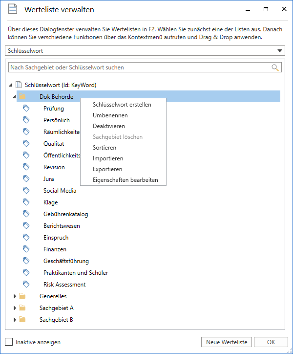 value lists keywords