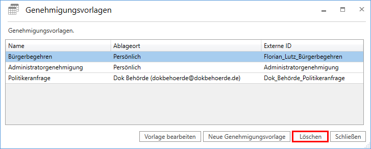 approval template window delete