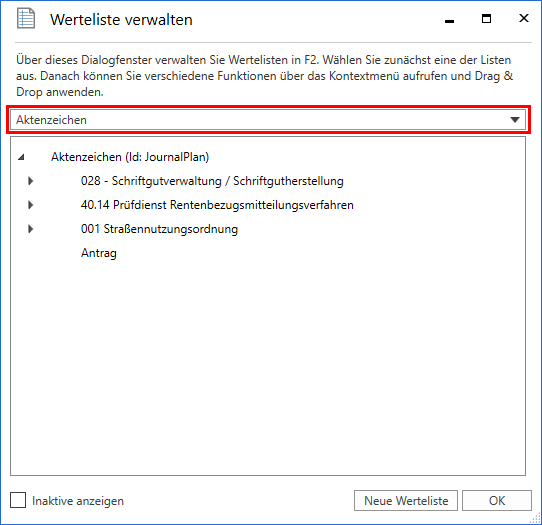 file plan value lists