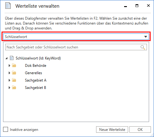 keywords value lists