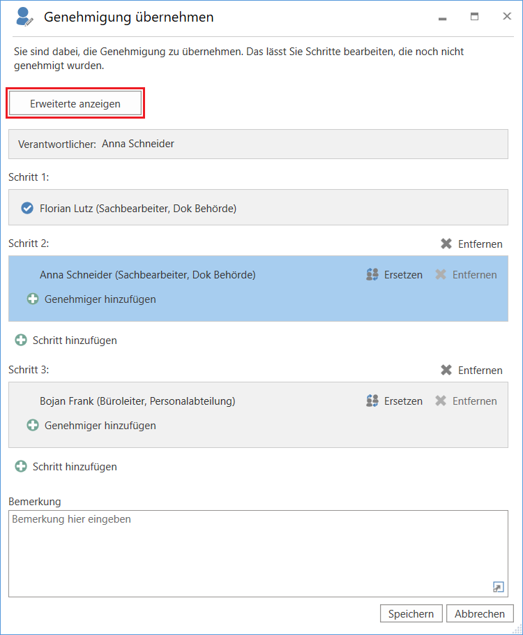 advanced options take over approval