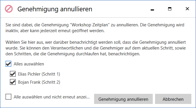 notify approvers cancel