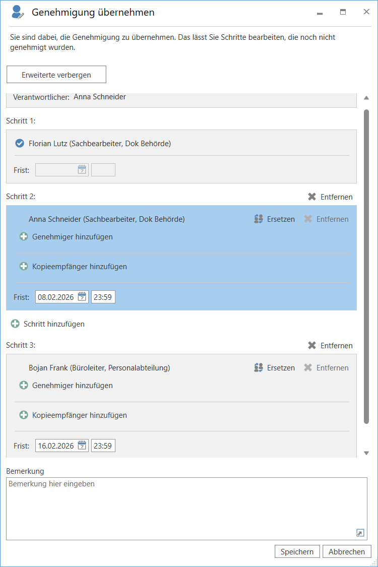 select advanced options take over approval