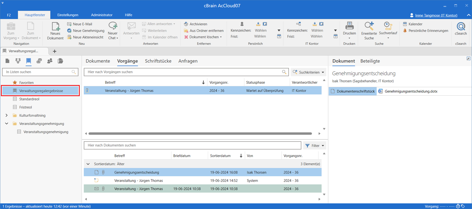 dashboard result list