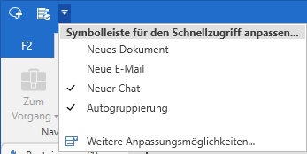 quick access context menu