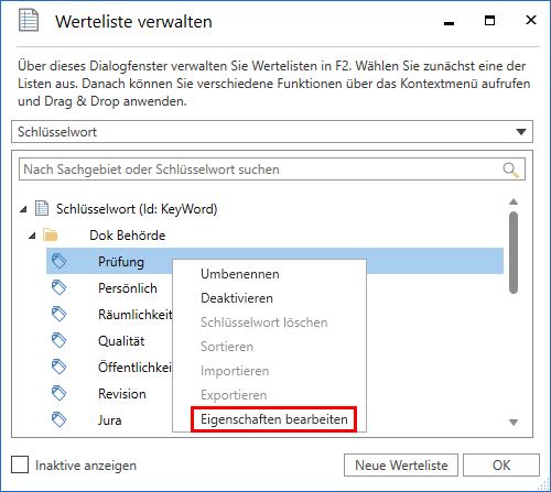 keyword edit menu