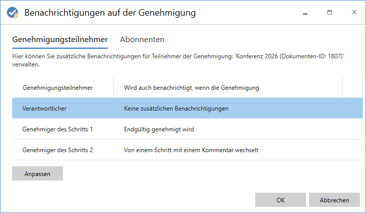 approval notifications dialogue