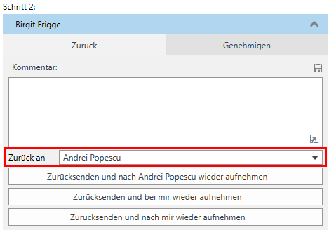 approval return drop down