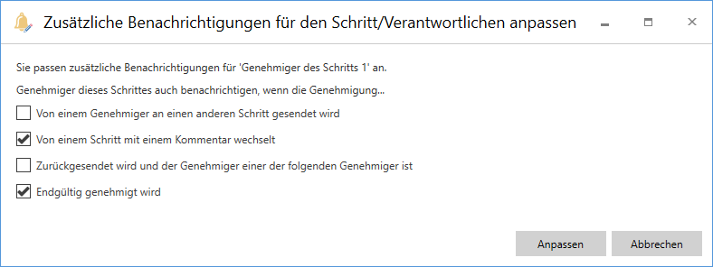notification options