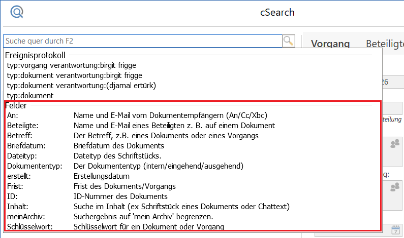 list metadata search fields