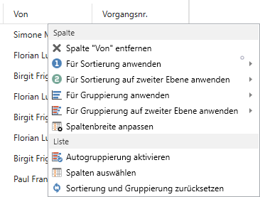right click column