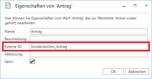 external id action code