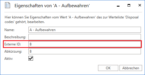 external id disposal code
