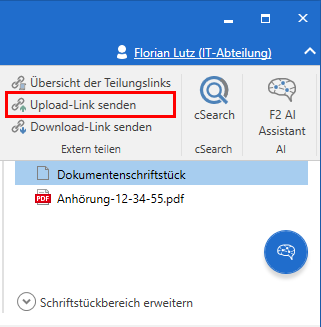 share externally ribbon upload