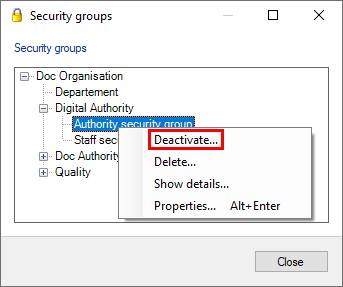 deactivate security group