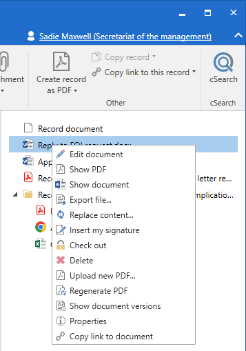 document context menu