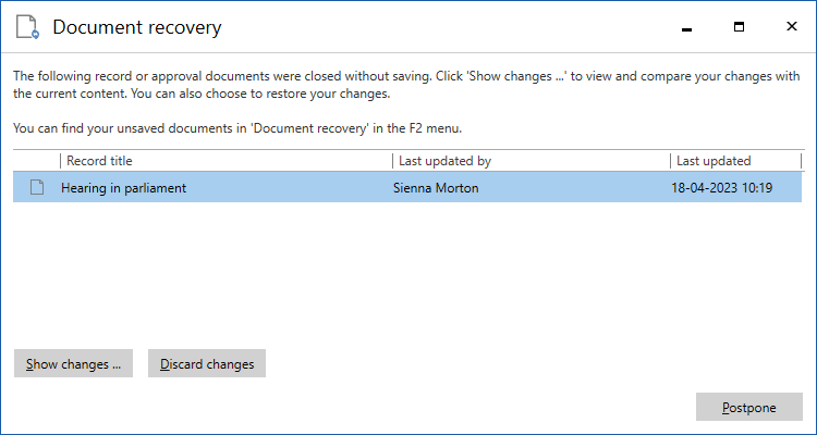 document recovery overview