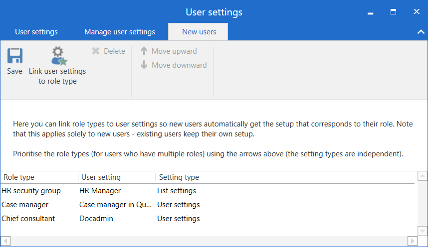 user settings new users tab