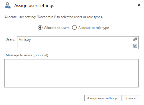 user settings window