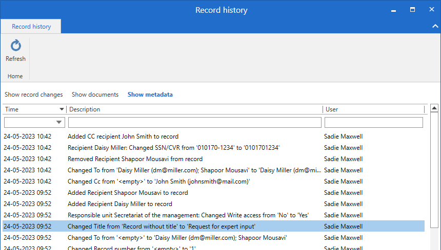 record metadata history