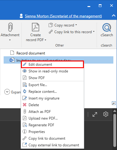 edit document context menu