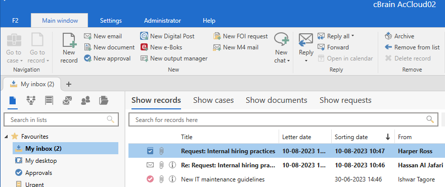 inbox executed request answer record