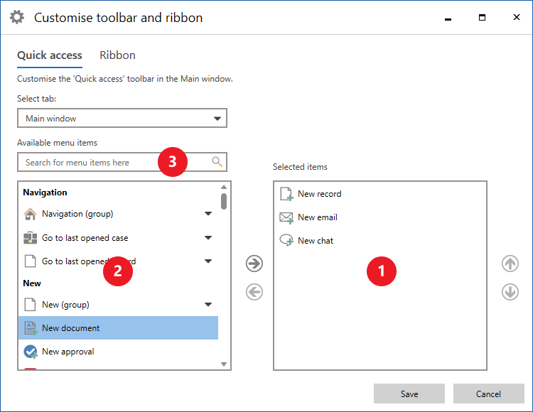 adjust quick access dialogue